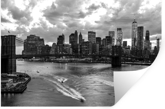 Muurstickers - Sticker Folie - New York - Brooklyn - Bridge - Zwart - Wit - 60x40 cm - Plakfolie - Muurstickers Kinderkamer - Zelfklevend Behang - Zelfklevend behangpapier - Stickerfolie