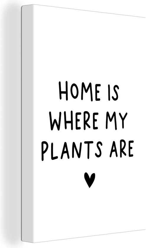 Canvas Schilderij Engelse quote Home is where my plants are met een hartje - Wanddecoratie