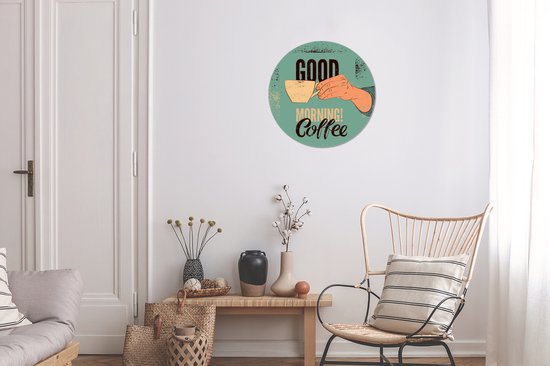 Good Morning Coffee Vintage Turquoise Wall Circle Wallpaper Sticker - ⌀ 30 cm - Peinture ronde - Cercle de papier peint - Cercle mural - Cercle vivant - Autocollant et découpe ronde