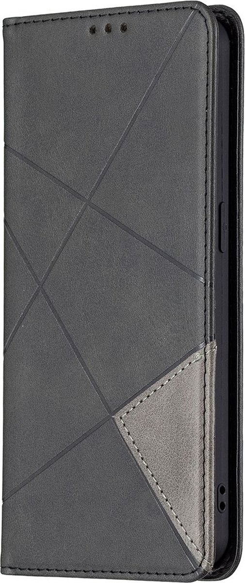 Mobigear Telefoonhoesje geschikt voor OPPO Reno 6 5G Hoesje | Mobigear Rhombus Slim Bookcase | Pasjeshouder voor 2 Pasjes | Telefoonhoesje voor Pinpas / OV Kaart / Rijbewijs - Zwart