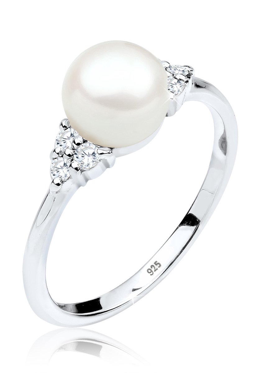 Elli PREMIUM - Ring - Dames Klassieke Zoetwater Gekweekte Parel met Cubic Zirconia Kristallen in 925 Sterling Zilver - Dames