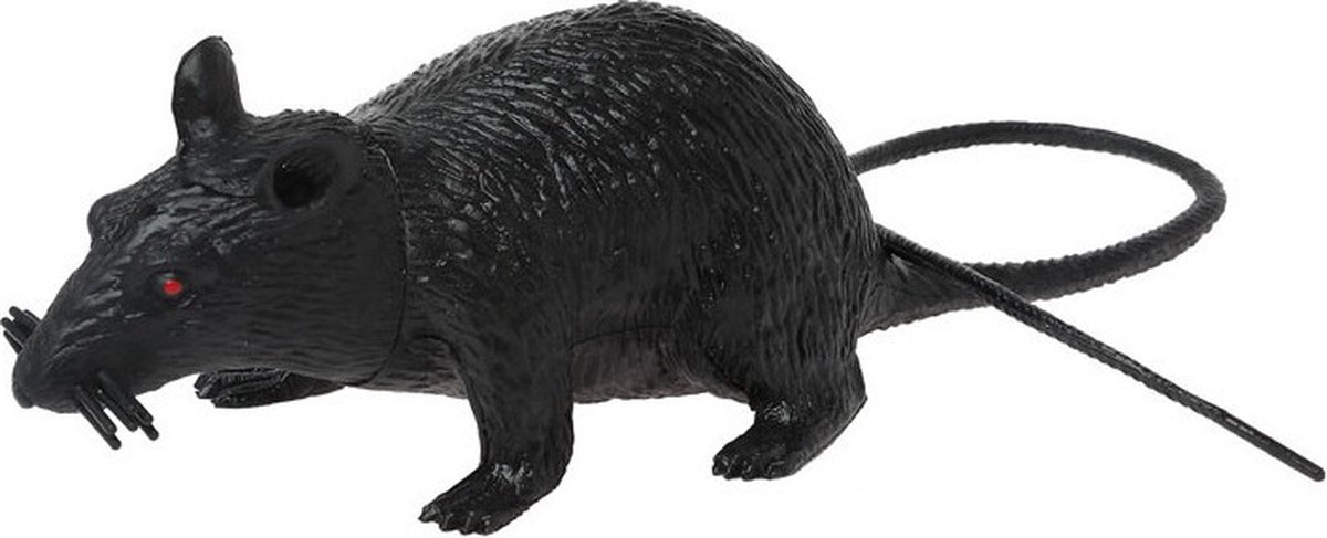 Horror decoratie rat - zwart - 22 cm - Halloween versiering - Plastic ratten enge decoratie dieren