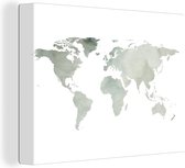 Wanddecoratie Wereldkaart - Groen - Wit - Canvas - 40x30 cm