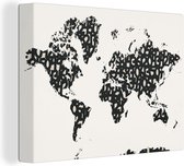 Wanddecoratie Wereldkaart - Cijfer - Zwart - Canvas - 80x60 cm