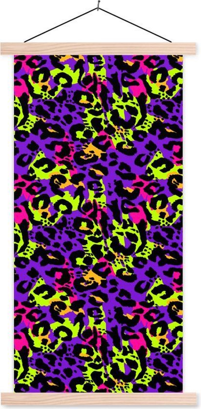 Posterhanger incl. Poster 60x120 cm - Schoolplaat - Dierenprint - Regenboog - Neon - Textielposter - Blanke latten