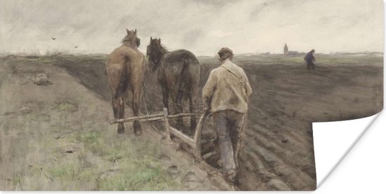 Poster Ploegende boer - Schilderij van Anton Mauve - 40x20 cm