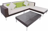 Decoways - 4-delige Loungeset met kussens poly rattan bruin