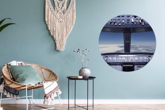 Cercle mural - Cercle mural - ⌀ 90 cm - Plastique - Cockpit - Nuages - Avion