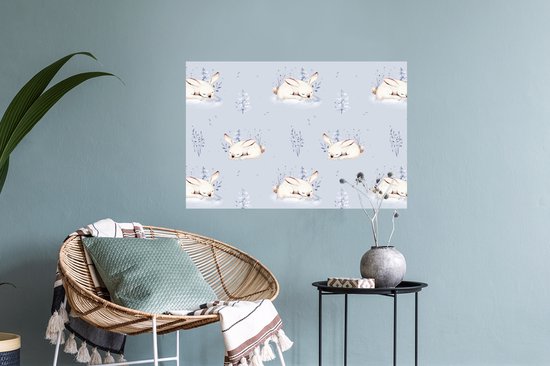 Stickers muraux - Hiver - Lapin - Motif - 60x40 cm - Feuille adhésive