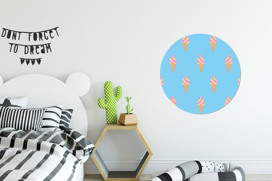 Wallpaper Circle - Ice Cream - Motifs - Rose - Blauw - 50x50 cm - Wall Circle - Auto-adhésif - Round Wallpaper Sticker