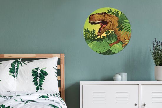 Illustration d'un Tyrannosaure dans une forêt Sticker mural cercle papier peint 80x80 cm / cercle papier peint / cercle mural / cercle vivant - autocollant & découpe ronde