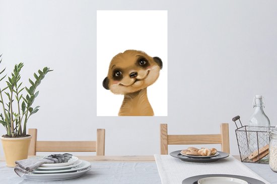 Stickers muraux - Sticker Feuille - Suricate - Portrait - Wit - 40x60 cm - Feuille Adhésive - Stickers muraux Chambre d'Enfant - Papier Peint Auto Adhésif