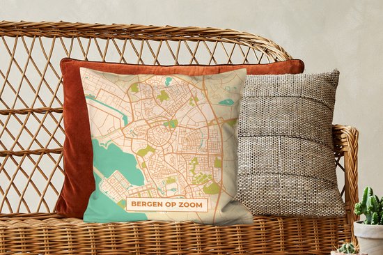 Coussins décoratifs - Oreillers de salon - 45x45 cm - Plan de la ville - Montagnes op Zoom - Vintage - Carte
