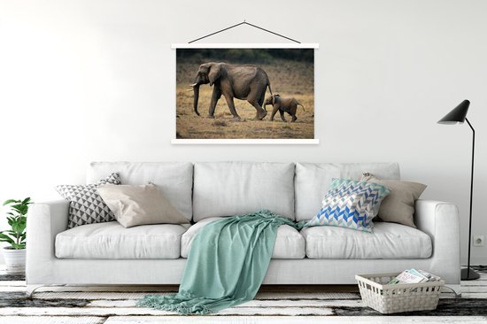 Affiche scolaire - Éléphant - Animaux - Savane - Nature - 150x100 cm - Affiche textile Lattes Witte - Affiche textile