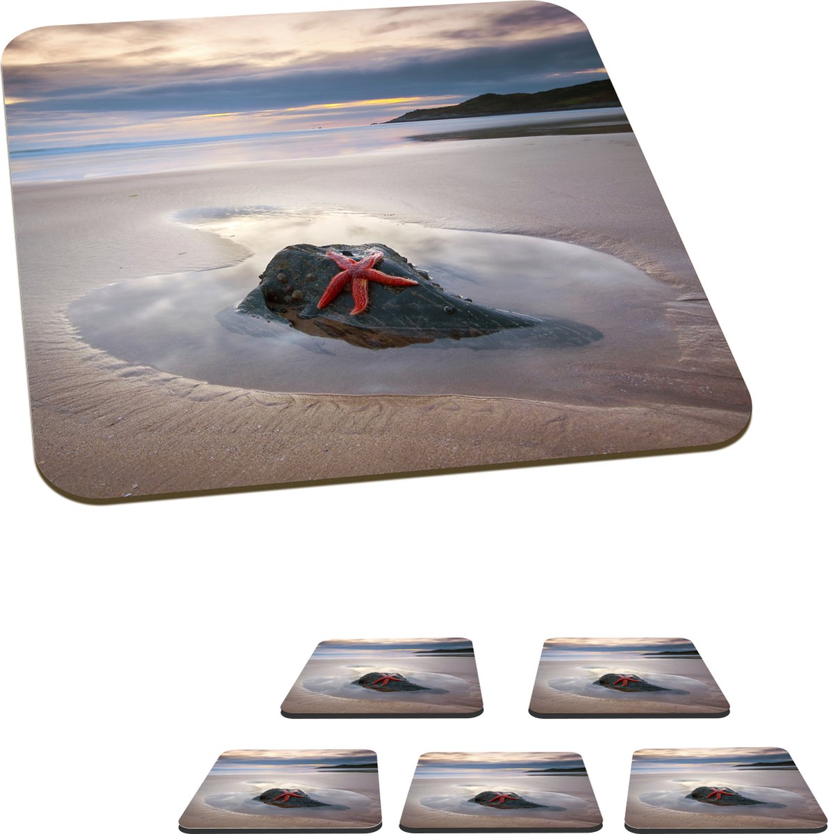 Onderzetters voor glazen - Zeester - Strand - Zon - 10x10 cm - Glasonderzetters - 6 stuks