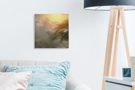 Tableau sur toile Paysage avec brouillard et palmiers - 20x20 cm - Décoration murale