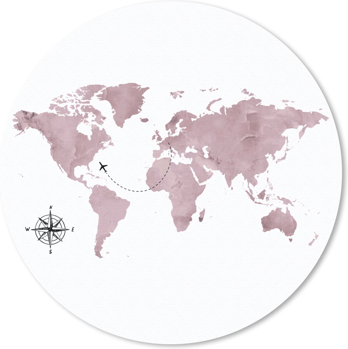 Muismat rond 20x20 cm - Mousepad Wereldkaart - Aquarel - Windroos - Ronde muismatten