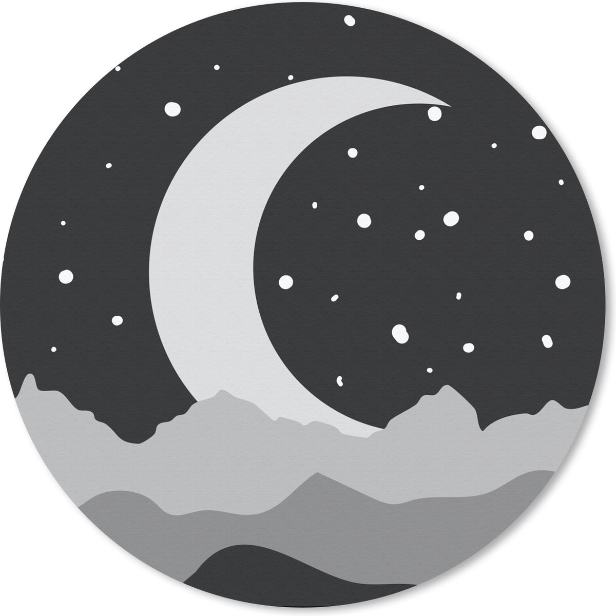 Muismat rond 30x30 cm - Mousepad Nacht - Maan - Zwart - Wit - Ronde muismatten