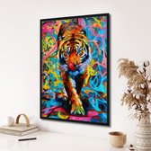 Akoestische panelen - Geluidsisolatie - Akoestische wandpanelen - Akoestisch schilderij AcousticPro® - paneel met gekleurde tijger - design 155 - Premium - 60X90 - Wit- Wanddecorat