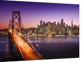 San Francisco skyline en Bay Bridge bij zonsondergang - Foto op Dibond - 60 x 40 cm