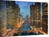 Wolkenkrabbers en skyline langs de Chicago River - Foto op Dibond - 60 x 40 cm