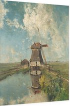 Een molen aan een poldervaart, Paul Gabriël - Foto op Dibond - 60 x 80 cm