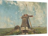 Een molen aan een poldervaart, Paul Gabriël - Foto op Dibond - 90 x 60 cm