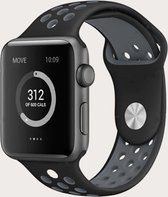 Siliconen Apple Watch Sportbandje met gaatjes - Grijs/Zwart - 42/44/45 mm - Series 1 2 3 4 5 6 SE 7 - Geschikt voor Apple Watch