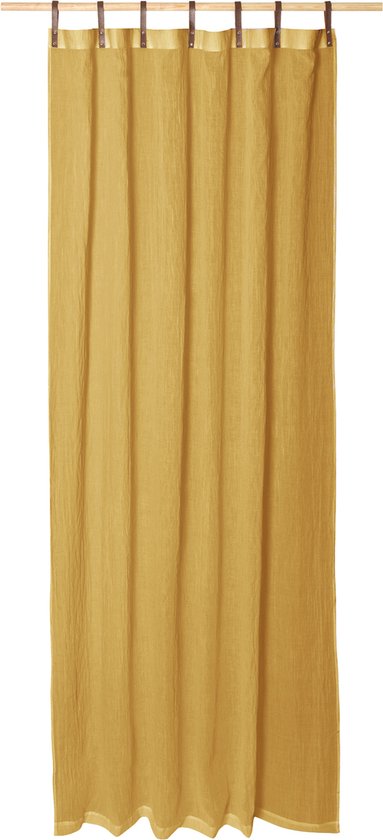 JEMIDI decoratief gordijn kant en klaar - 135 x 245 cm - 1 transparant gordijn afgewerkt met lusjes van kuntsleder - Mosterdgeel