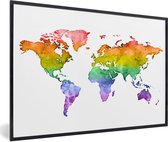 Fotolijst incl. Poster - Wereldkaart - Pride vlag - Waterverf - 60x40 cm - Posterlijst