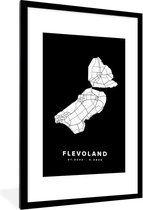 Fotolijst incl. Poster - Flevoland - Wegenkaart - Zwart - 60x90 cm - Posterlijst