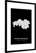 Fotolijst incl. Poster - Noord-Brabant - Wegenkaart - Zwart - Wit - 60x90 cm - Posterlijst