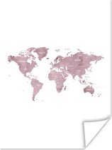 Wereldkaarten - Wereldkaart - Marmer - Roze - 60x80 cm