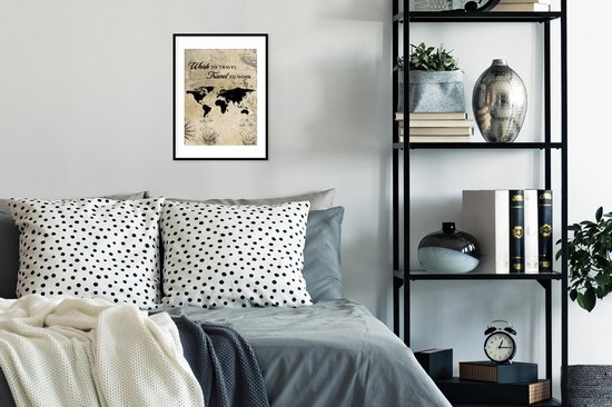 Poster in lijst - Wereldkaart - Vintage - Quotes - Bruin - Fotolijst - Wanddecoratie - Poster - Slaapkamer - Kader - 30x40 cm - Kamerdecoratie - Foto in lijst - Muurdecoratie - Poster frame