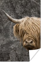 Poster Schotse hooglander - Koeien - Wereldkaart - 20x30 cm