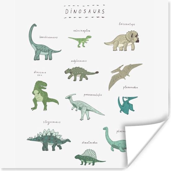 Affiche Nursery - Dinosaurus - Wit - 50x50 cm