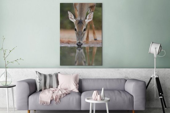 Toile de cerf à boire 80x120 cm - Tirage photo sur toile (Décoration murale salon / chambre) / Peintures sur toile Animaux