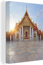 Canvas Schilderij Thailand - Tempel - Zon - 90x120 cm - Wanddecoratie