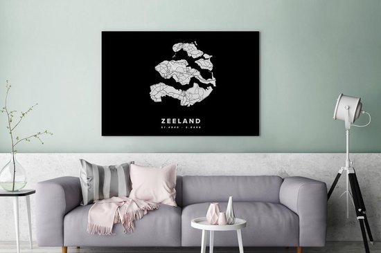 Tableau sur toile Zélande - Carte routière des Nederland -Bas - Zwart - 140x90 cm - Décoration murale