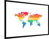 Fotolijst incl. Poster - Wereldkaart - Pride vlag - Regenboog - 120x80 cm - Posterlijst