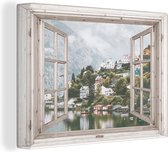 Canvas Schilderij Doorkijk - Noorwegen - Berg - 80x60 cm - Wanddecoratie