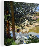 Canvas Schilderij Op de oever van de Seine, Bennecourt - Claude Monet - 90x90 cm - Wanddecoratie