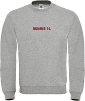 Sweater Grijs L - nummer 14 - bordeaux rood - soBAD. | Sweater unisex | Sweater man | Sweater dames | Voetbalheld | Voetbal | Legende
