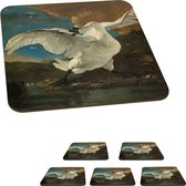 Onderzetters voor glazen - De bedreigde zwaan - Schilderij van Jan Asselijn - 10x10 cm - Glasonderzetters - 6 stuks