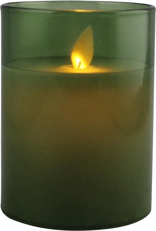 Magic Flame Led-kaars In Kaarshouder 10 X 7 Cm Glas Groen
