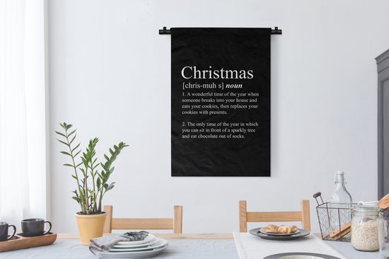 Wandkleed 60x90 cm - Wanddoek Kerstmis - Woordenboek - Spreuken - Quotes - Christmas definitie - Wandtapijt - Wandkleden
