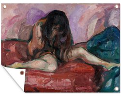 Tuinposter 160x120 cm - Tuindecoratie Weeping Nude - Schilderij van Edward Munch - Poster voor in de tuin - Buiten decoratie - Schutting tuinschilderij - Tuindoek muurdecoratie - Wanddecoratie balkondoek