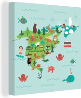Canvas Wereldkaart - 90x90 - Wanddecoratie Wereldkaart Kinderen - Noord-Amerika - Groen