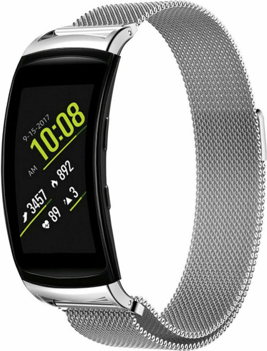 Milanees Smartwatch bandje - Geschikt voor Samsung Gear Fit 2 / Gear Fit 2 Pro Milanese band - zilver - Strap-it Horlogeband / Polsband / Armband op Prijzenvolger.com