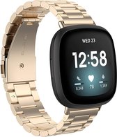 Stalen Smartwatch bandje - Geschikt voor  Fitbit Sense stalen band - champagne goud - Maat: S - Strap-it Horlogeband / Polsband / Armband